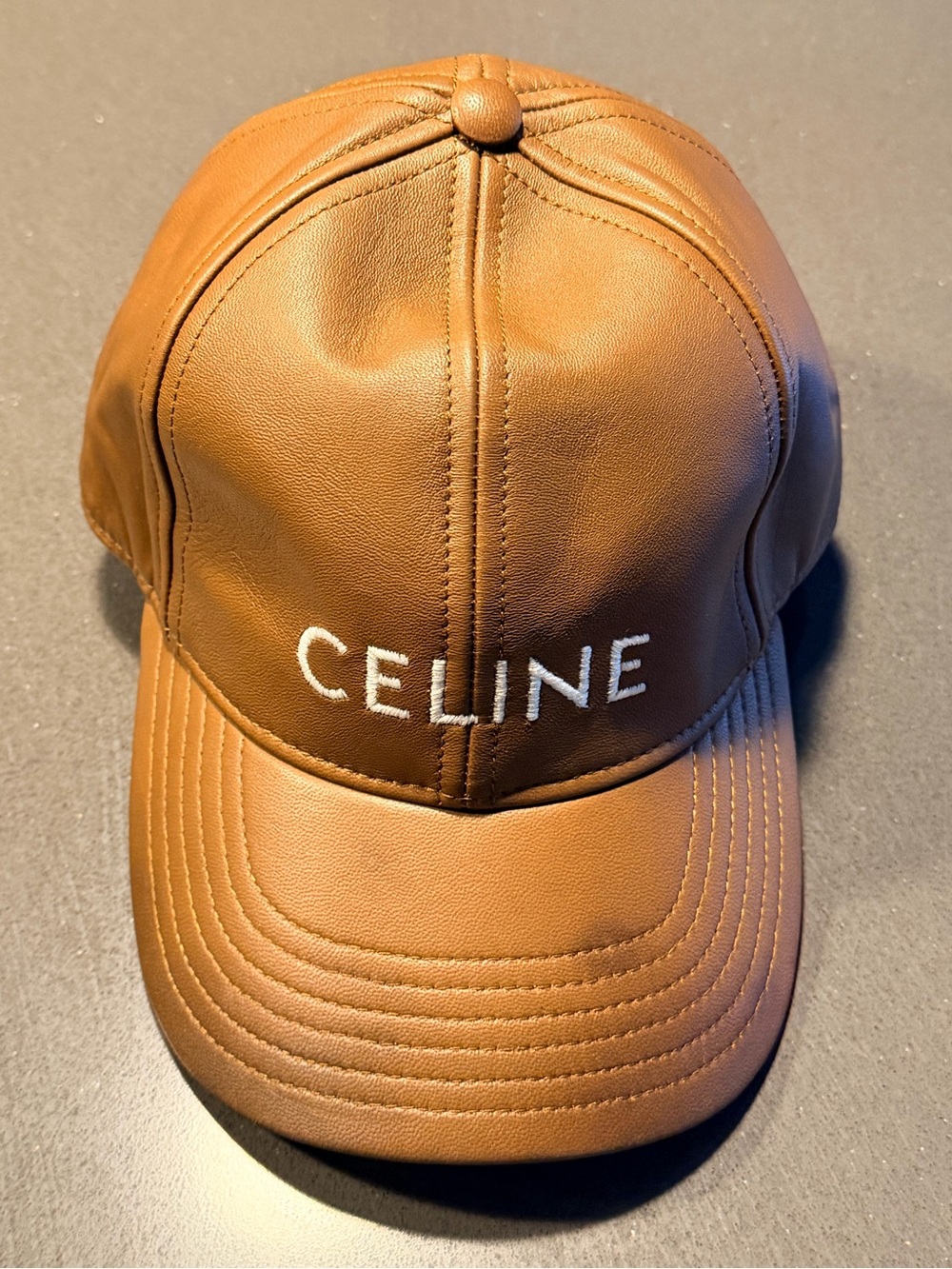 Celine Brown Lambskin Baseball Cap Size Medium